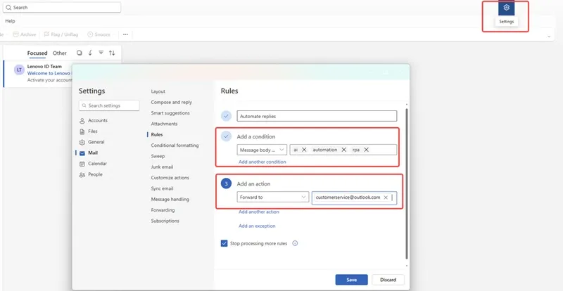 Rule-based auto responses in Outlook for email automation step 5