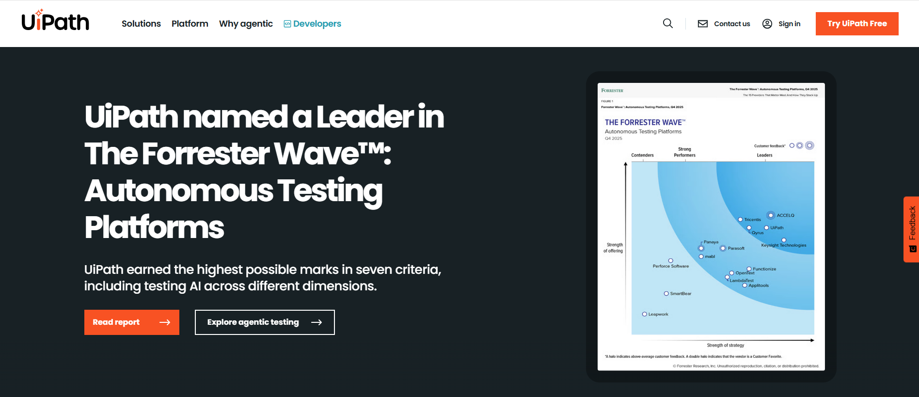 UiPath recognized as a Leader in the Forrester Wave for Autonomous Testing Platforms, a robust enterprise automation anywhere alternative.