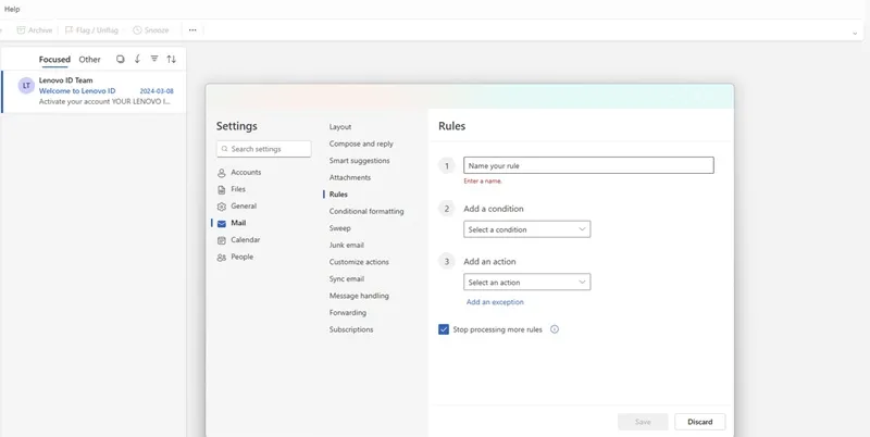 Rule-based auto responses in Outlook for email automation step 2