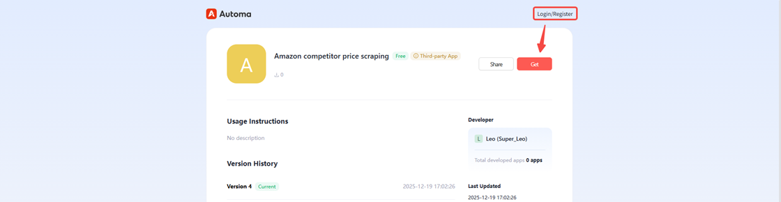 Getting a free Amazon competitor app for scraping prices from websites from the market.