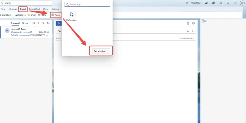 How to add add-ins in outlook email for automation