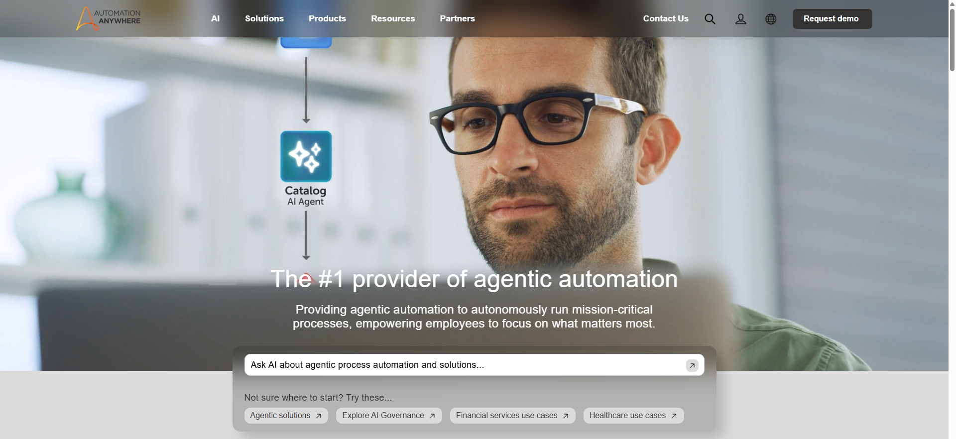 Automation Anywhere interface highlighting agentic automation solutions as a leading Blue Prism alternative.