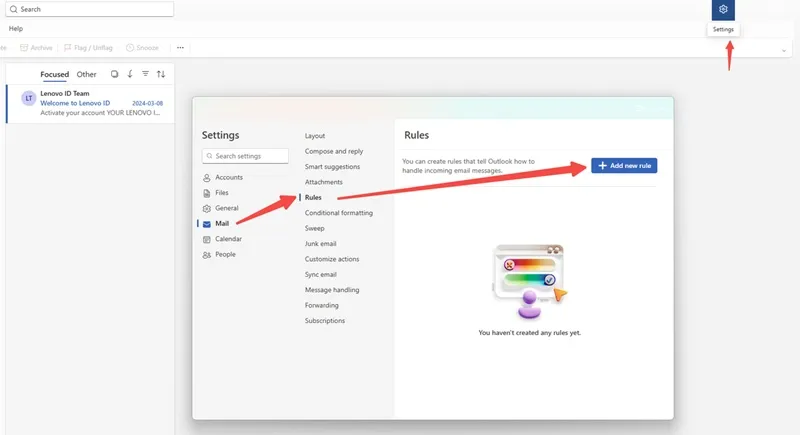 Rule-based auto responses in Outlook for email automation step 1