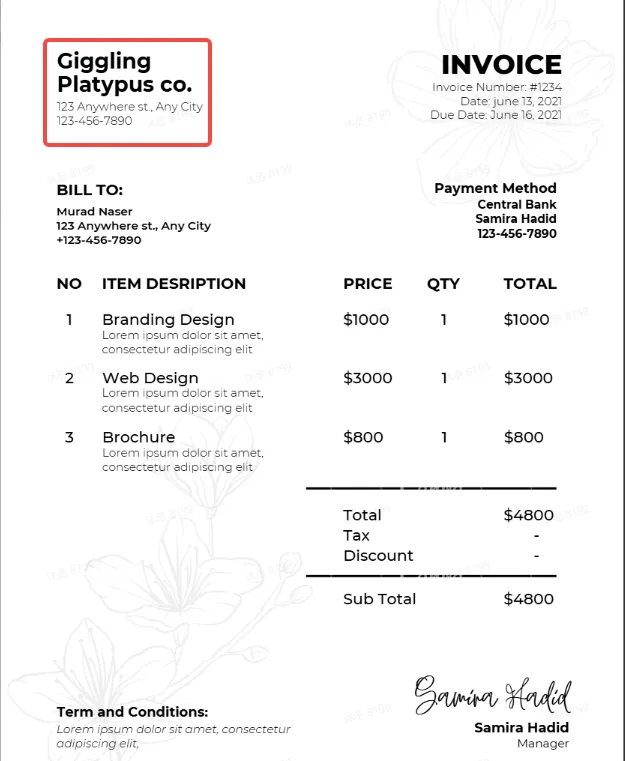 Invoice shows header and supplier details