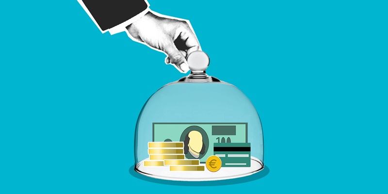 Money assets protected under a cloche representing secure