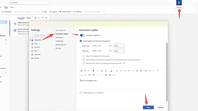Automatic replies in Outlook for email automation