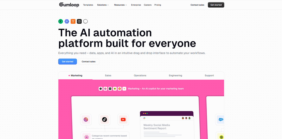 Gumloop AI automation platform with an intuitive drag-and-drop interface, built for everyone as a simple Zapier alternative.