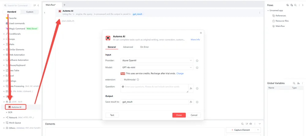 Select standard click AI, find Automa AI, to extract invoice data