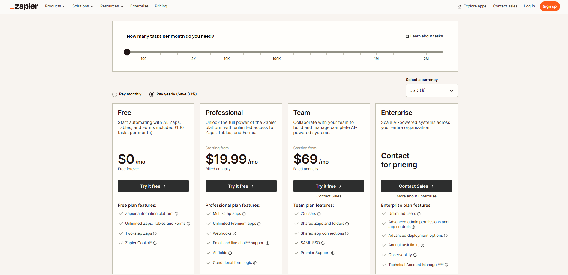 Zapier pricing tiers shown as one of the top power automate alternatives for workflow automation.