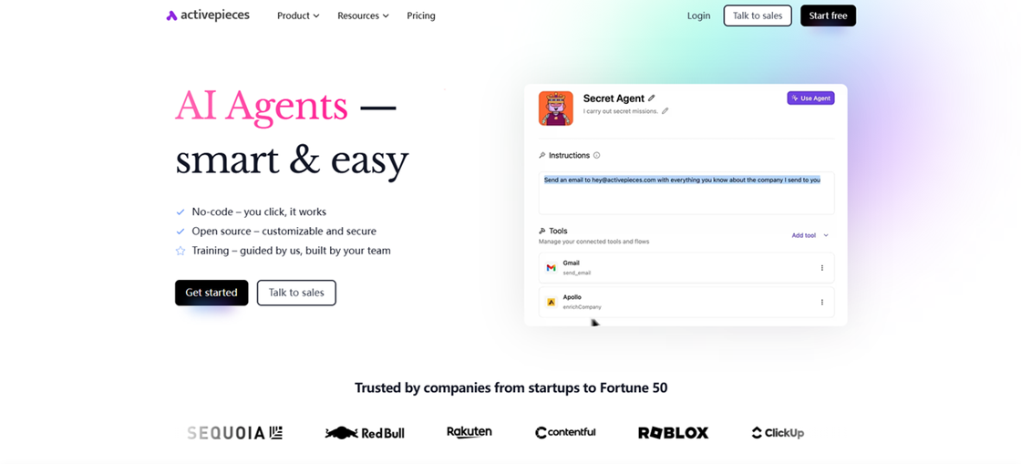 Activepieces open-source AI agents and no-code workflow builder, a secure and customizable Zapier alternative.
