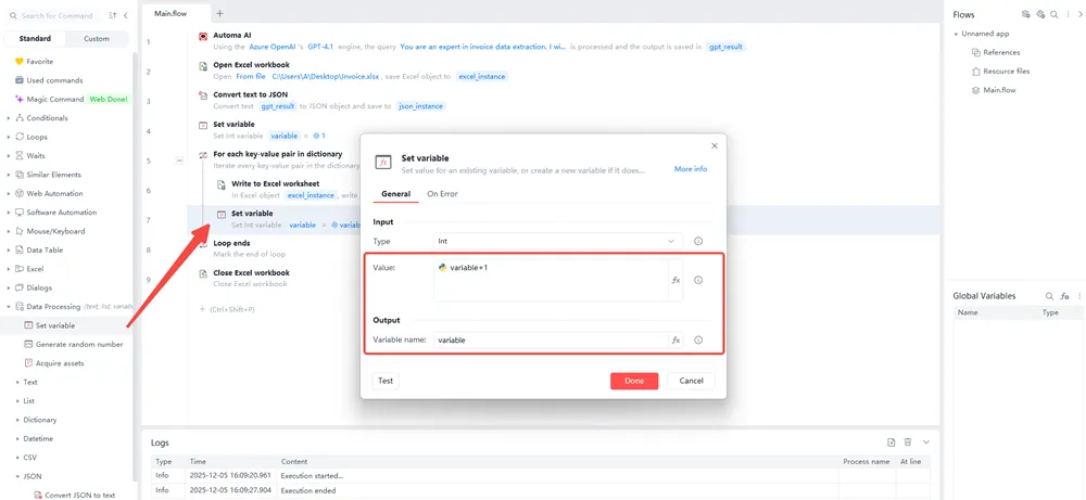 Setting the variable plus one