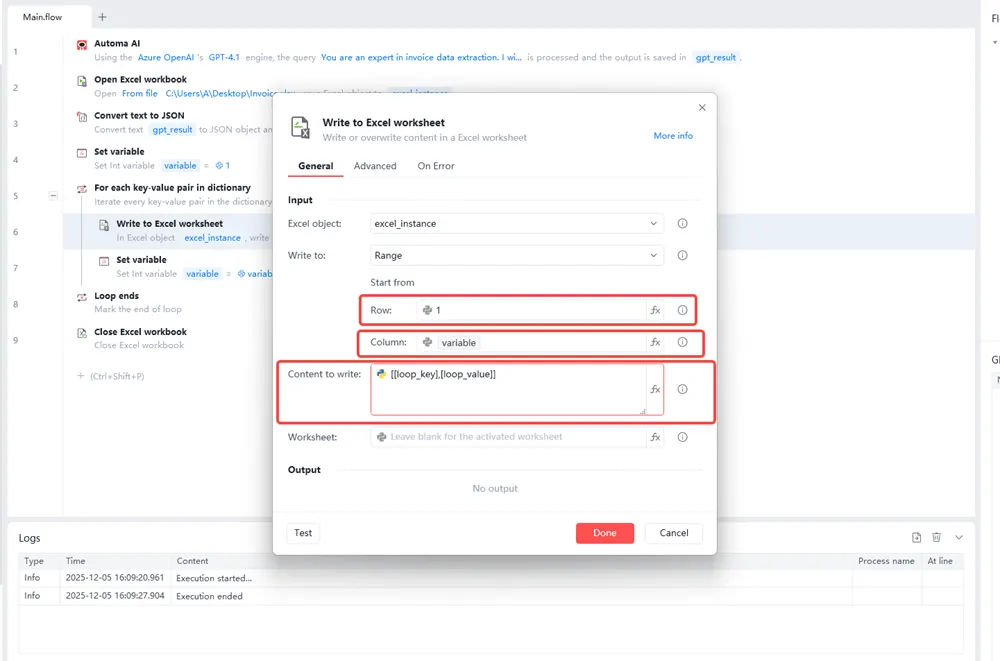 Setting write to excel worksheet value