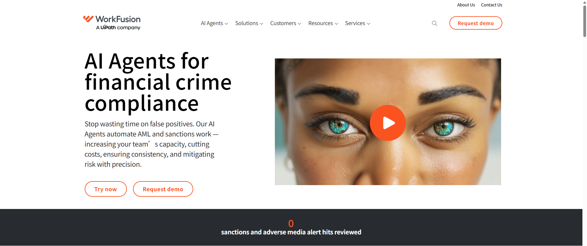 WorkFusion AI agents for financial crime compliance, a specialized Blue Prism alternative for AML work.
