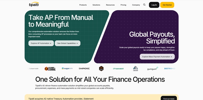 Tipalti website screenshot for AP automation