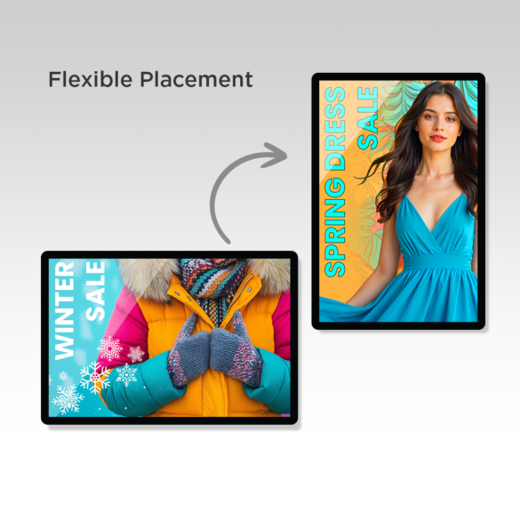 LED signs shown in both horizontal and vertical flexible placement.