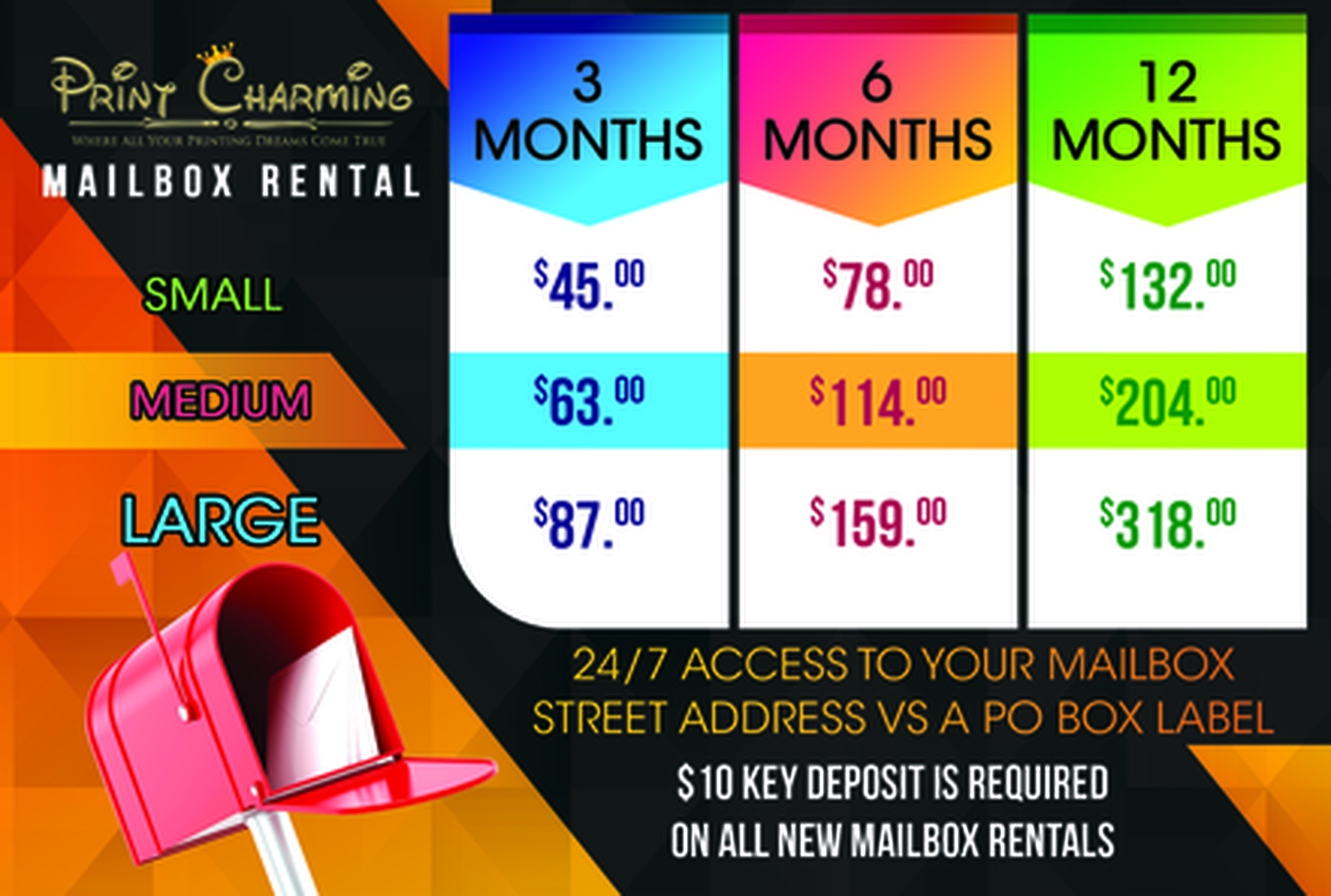 Print Charming, Inc. Small Mailbox Rentals