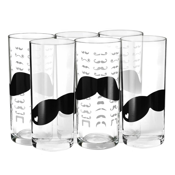 Set X 12 Vaso Vidrio Tragos Decorado Mostacho Pasabahce Baffi