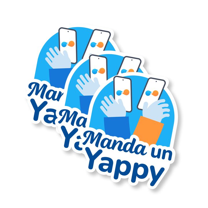 3 Stickers "Manda un Yappy" con mano y celular - Vista 1