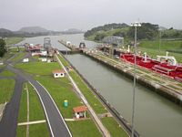 Ship leaving Miraflores Locks