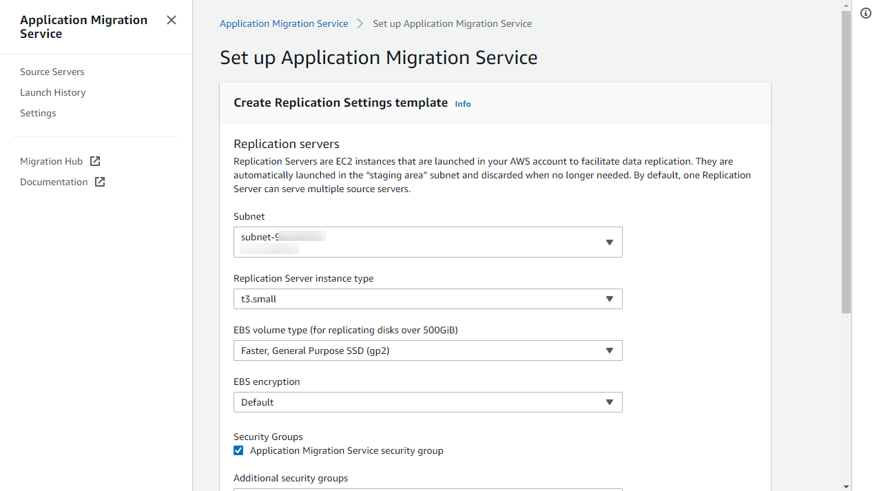 Template vs individual server settings - Application Migration Service