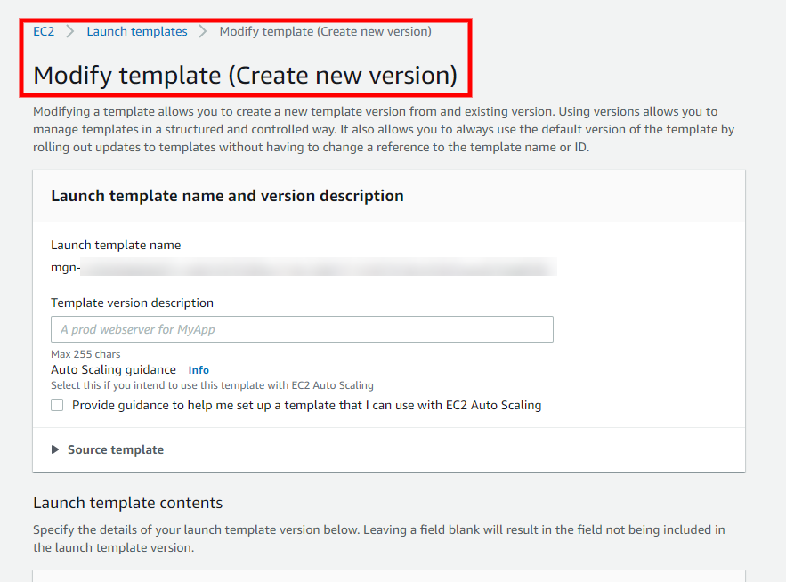 EC2 Launch Template - Application Migration Service
