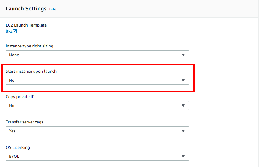 Start instance upon launching - Application Migration Service