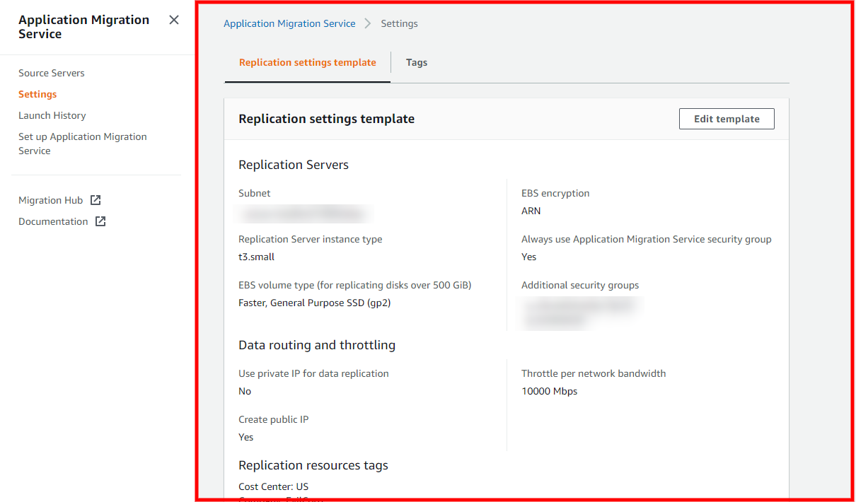 Template vs individual server settings - Application Migration Service