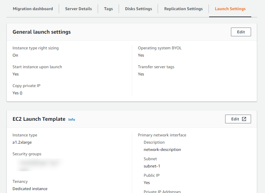 Launch Settings - Application Migration Service