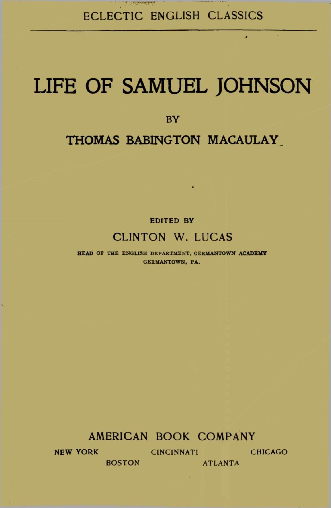 Life Of Samuel Johnson By Thomas Babington Macaulay