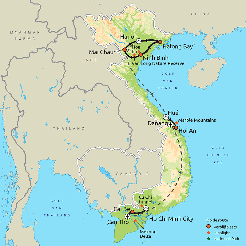 rondreis Vietnam kaart