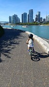 Roos fietsend op de Seawall