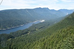 vanuit de gondel naar Grouse Mountain
