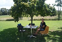 Taartje eten onder de boom.