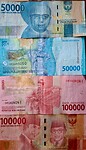 Biljetten van 50.000 en 100.000 rupia's