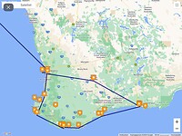 Onze route ten zuiden van Perth