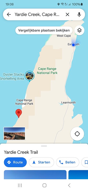 route van Exmouth naar Yardie creek