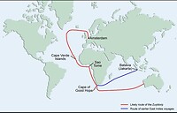 Route VOC schepen naar Indonesië
