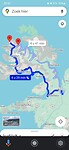 route naar de westkust (licht blauw=heen, donker blauw=terug)