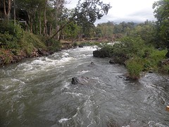De rivier stroomopwaarts.