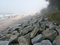 Het strand vandaag met de zeemist.