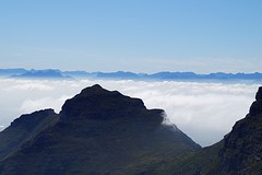 Mistsluier op de Tafelberg: Het tafelkleed.