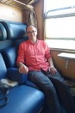 In de trein.