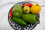 Eindelijk een foto van de groene rapen `Turuk` en een komkommer.