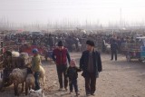 Een drukte van jewelste op de dierenmarkt van Kashgar.