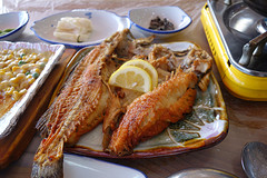 Gebakken en  gezouten `rock fish`.
