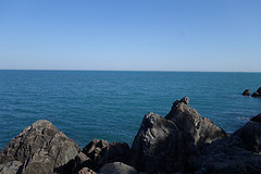 voor mij ligt het eiland Tsushima en daarachter Fukuoka op de japanse kust.