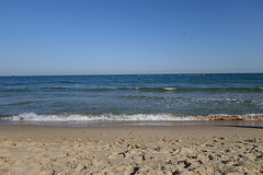 De Japanse zee in Pusan vanaf het strand Haeundae.