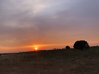 Over het hek heen kijken naar de zonsondergang