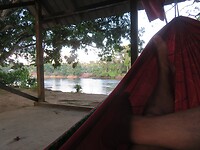 "Hangmatteren" met zicht op de Surinamerivier