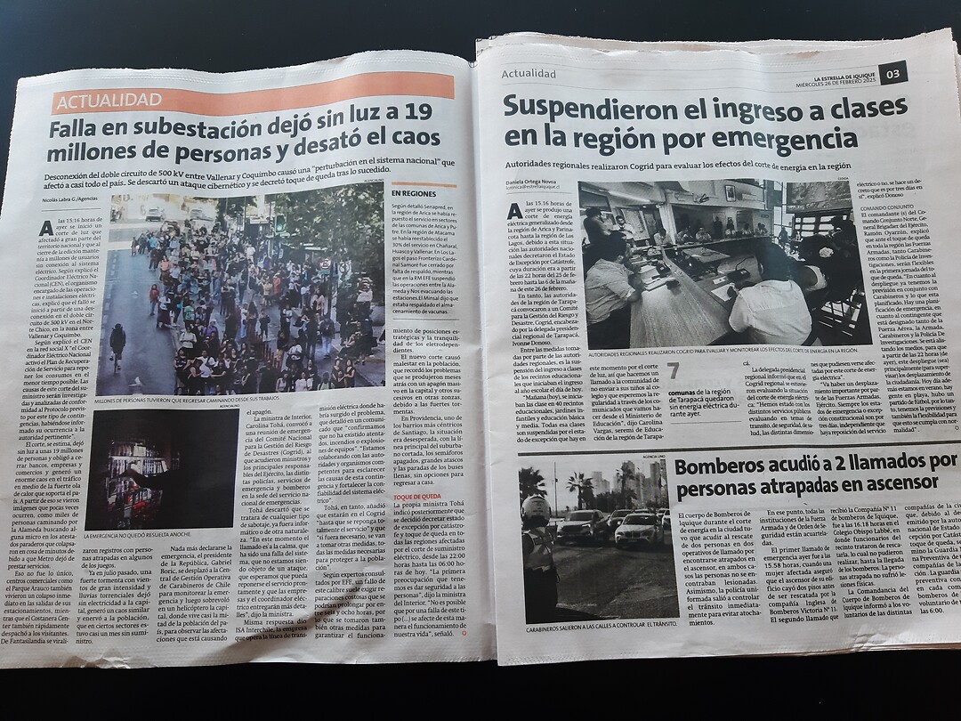 Stroomstoring in de krant